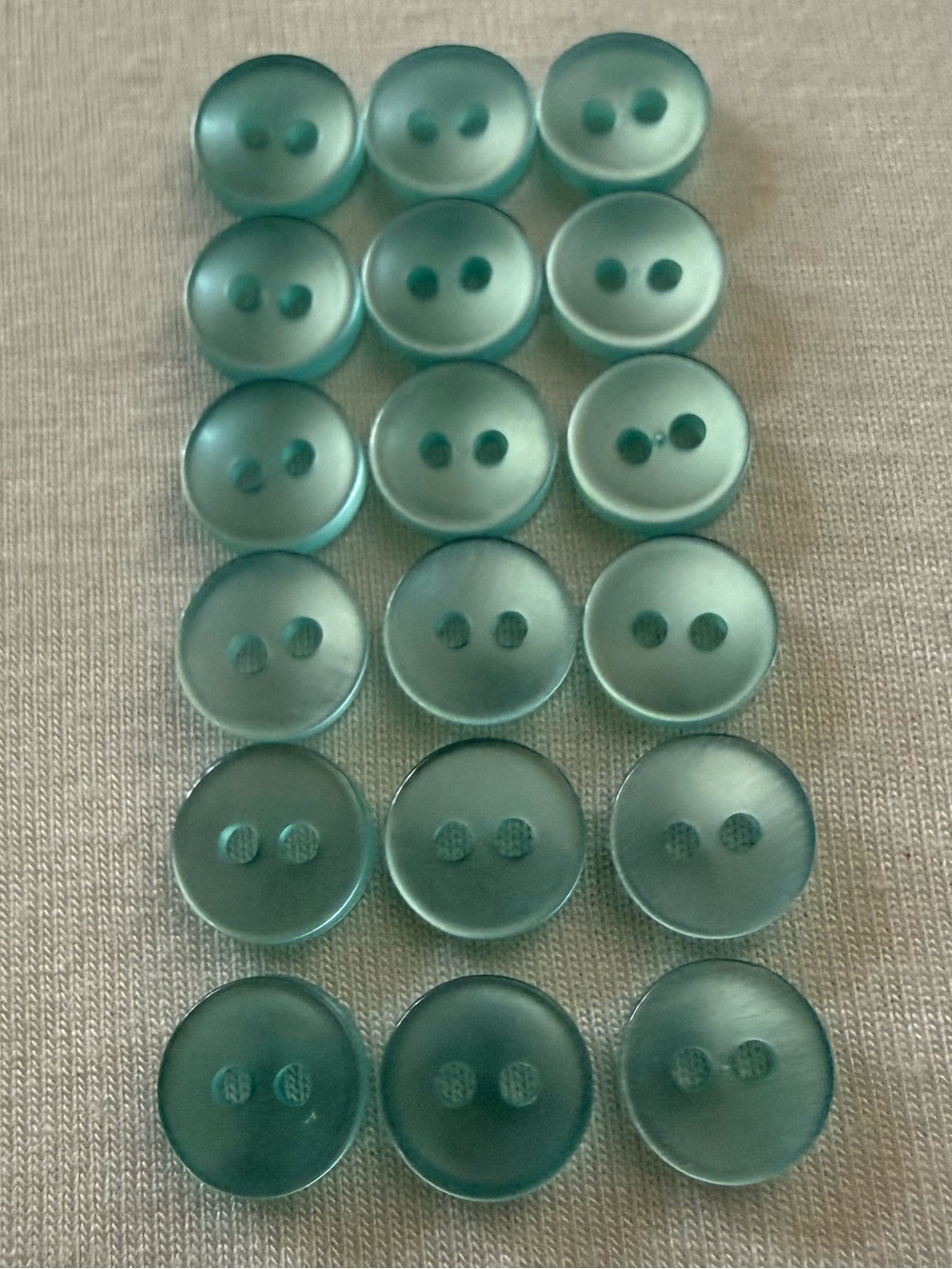 EUVC 1/2 Inch Glossy Plastic Light Blue/Teal Two-Hole Sewing Buttons - Set of 18